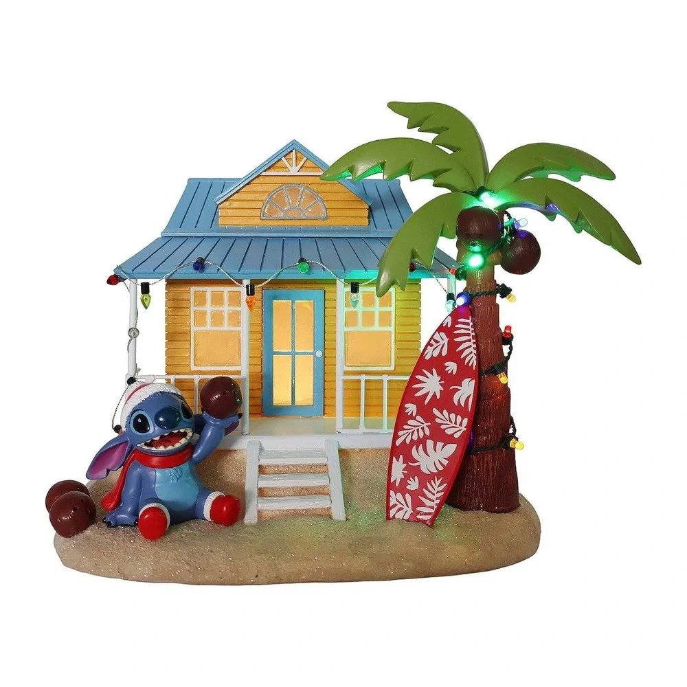 St Nicholas Square Christmas Village Stitch Beach House Light Up Surf Disney NEW